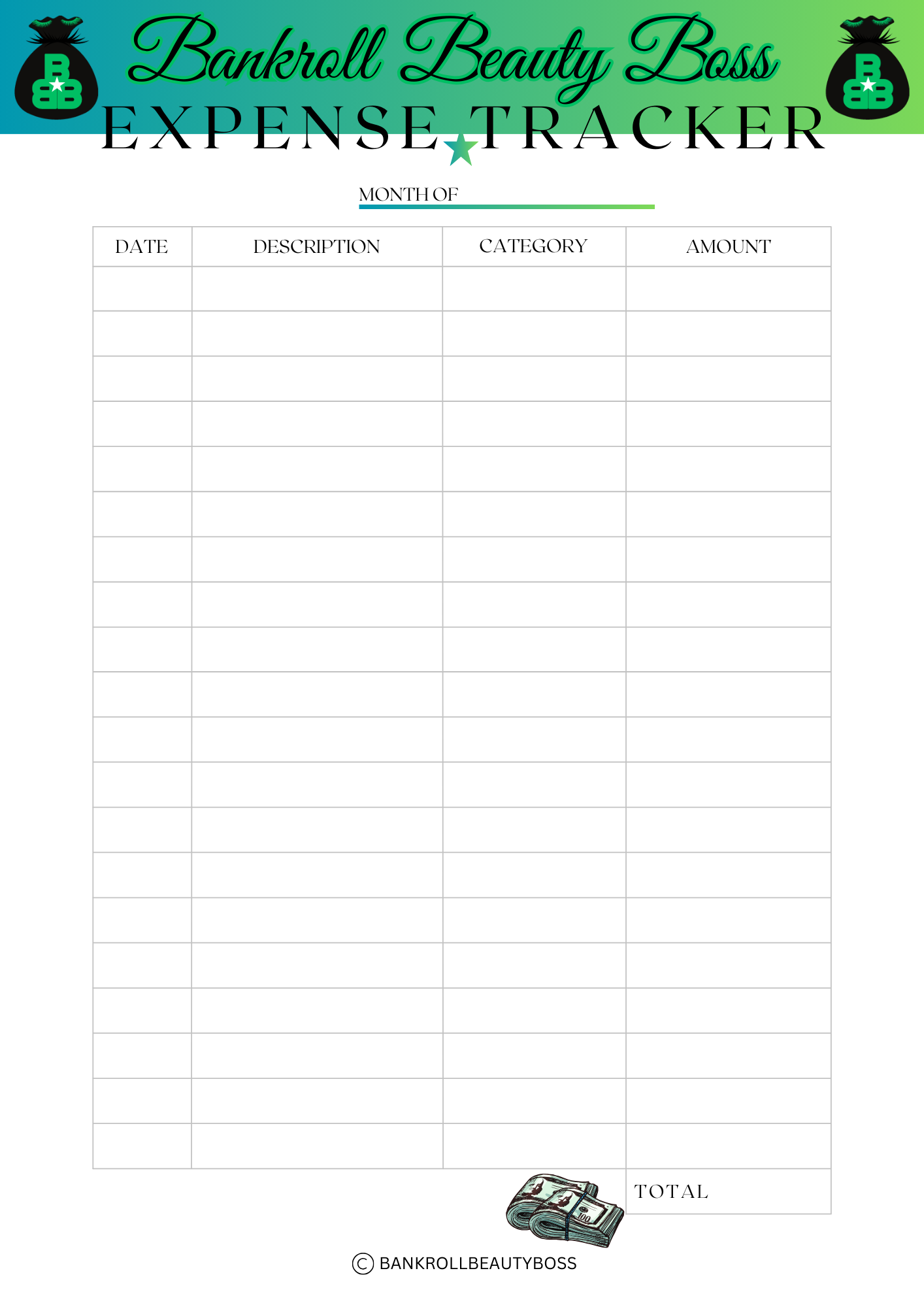 Bankroll Beauty Boss Fillable Expense Tracker