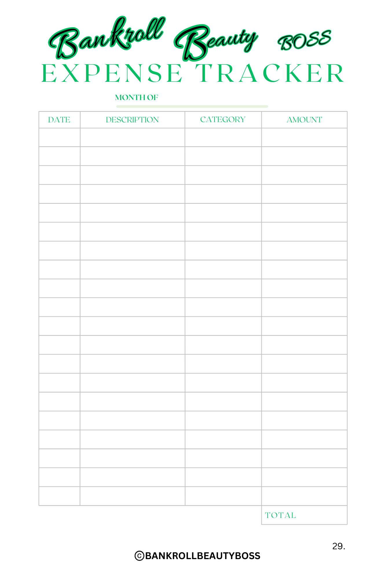 Bankroll Beauty Boss Printable Expense Tracker